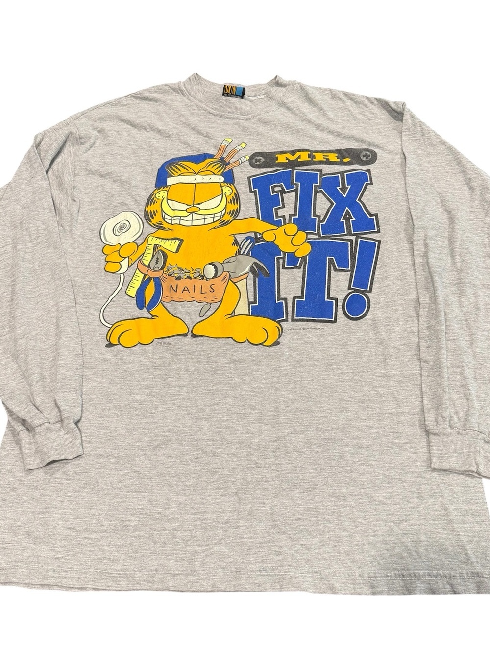 Vintage Garfield Mr. Fix It long sleeve tee shirt gray men’s medium 90s